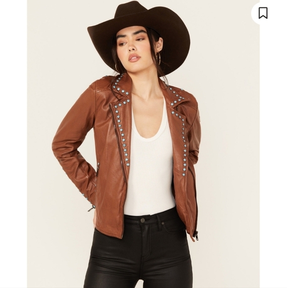 Maurtius NWT Leather Women's Turquoise Studded Leather Jacket Size S - Picture 15 of 15